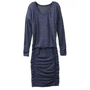 Athleta Tulip Dress 1X Plus Shale Heather Blue Ruched Long Sleeve Sheath Soft
